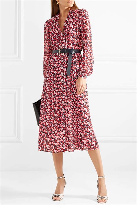 michael michael kors belted floral print crepe midi dress|Michael Kors Belted floral.